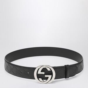 Gucci Black Belt With Gg Crossover Buckle Men
